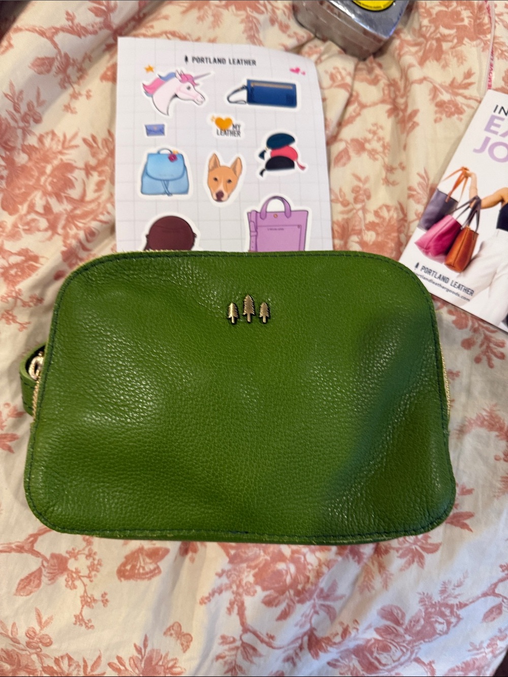 Portland Leather Green Pebbled Leather Crossbody Bag with Gold Tree Accents